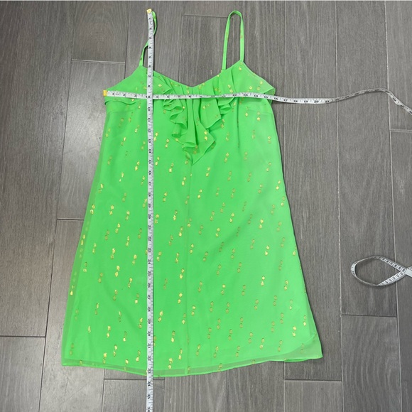 Lilly Pulitzer Gianna Silk Strappy Ruffle Mini Dress Green Metallic Gold Dot XS - Picture 13 of 14